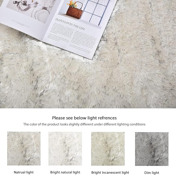 ORINOVA Grey and White Plush Shag Washable Rugs for Bedroom Faux Sheepskin Fur Furry Carpet for Living Room 2x6 Nursery Rug Runner