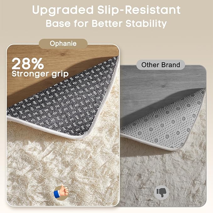 Ophanie 7x10 Area Rugs for Living Room, Upgrade Non-Slip Fluffy Soft Large Shag Bedroom Carpet, Ivory Big Indoor Thick Nursery Rug, Carpets for Boy and Girls Room Dorm Home Decor Aesthetic