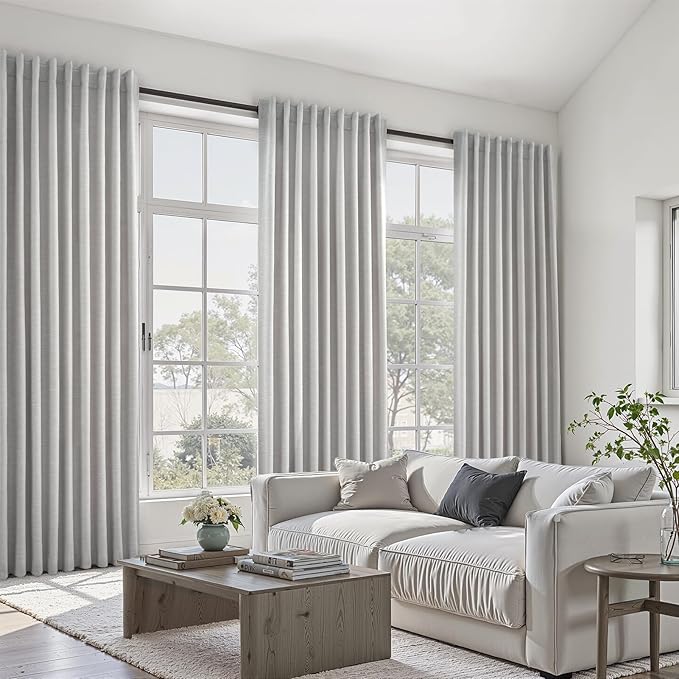 Extra Wide Total Blackout 96 Inch Curtains 70 Inches Wide for Living Room 2 Panels Modern Linen Blackout Curtain for Large Window Treatment Privacy Thermal Drapes Rod Pocket Pleated 72"W x 96"L Grey