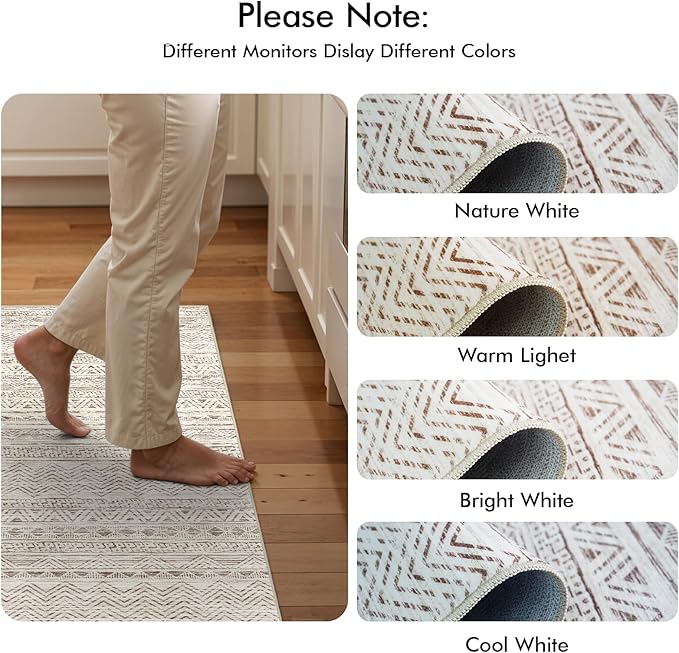 2x6 Washable Hallway Runner Rug - Moroccan Non-Slip Indoor Table Long Runners for Entryway Soft Low Pile Neutral Rugs for Kitchen Waterproof Geometric Carpet for Bedroom Bathroom Laundry 2x6 Beige