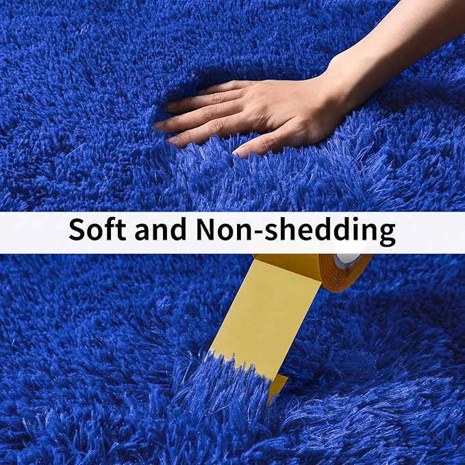 Soft Runner Rugs for Bedroom Hallways, 2x6 Royal Blue Fluffy Shag Throw Area Rug Non Slip for Bedside Dorm, Long Shaggy Furry Carpet for Nursery Living Room