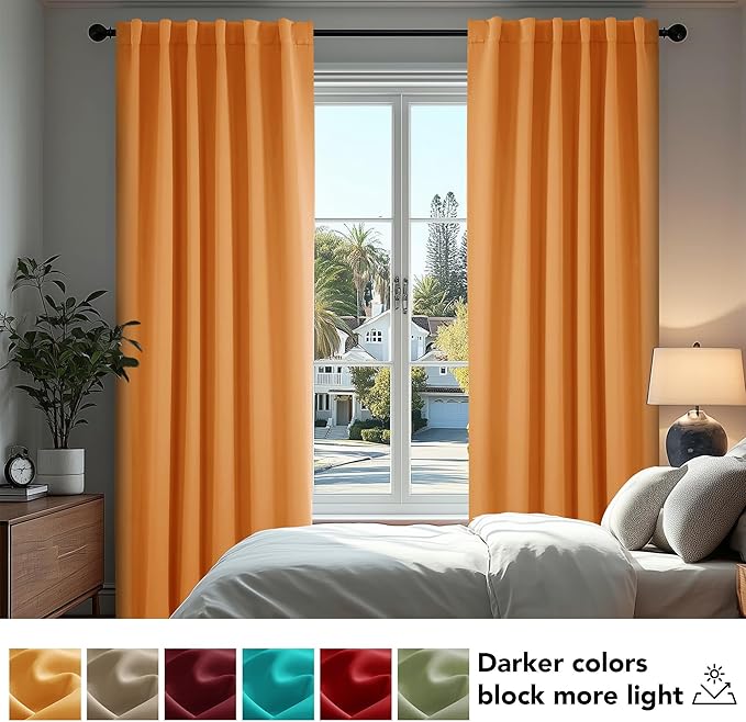 Deconovo Back Tab and Rod Pocket Blackout Curtains for Living Room - (42x45 Inch, Orange Flame, 2 Panels), Thermal Insulated Light Blocking Curtains