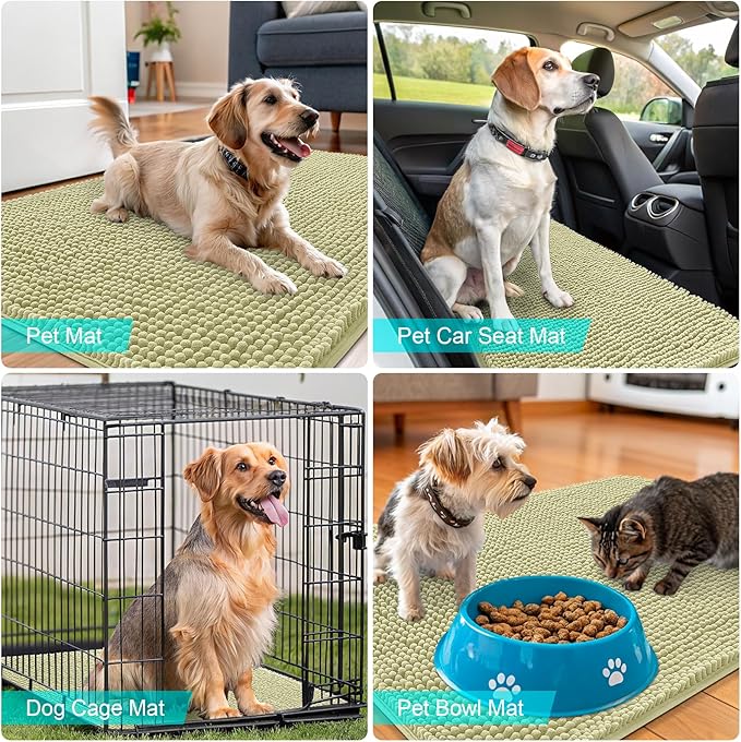 OLANLY Dog Door Mat for Muddy Paws 47x20, Absorbs Moisture and Dirt, Absorbent Non-Slip Washable Doormat, Quick Dry Chenille Mud Mat for Dogs, Entry Indoor Entryway Carpet for Inside Floor, Vanilla