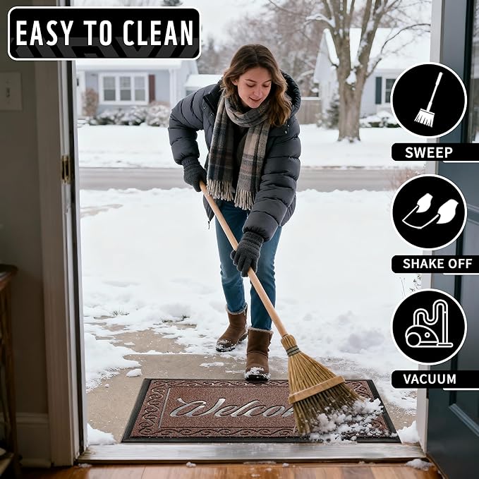Yimobra Welcome Front Door Mat, Heavy Duty Easy Clean Doormat Indoor Outdoor, Waterproof Quick Dry Floor Mat for Home, Garage, Hign Traffic Areas, Non Slip, Low Profile, 29.5X17 Inches, Maroon