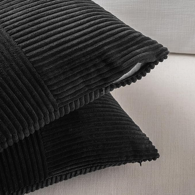 Fancy Homi 2 Packs Black Lumbar Decorative Throw Pillow Covers 16x28 Inch for Living Room Couch Bed Sofa, Rustic Farmhouse Boho Home Decor, Soft Striped Corduroy Rectangle Accent Cushion Case 40x70 cm