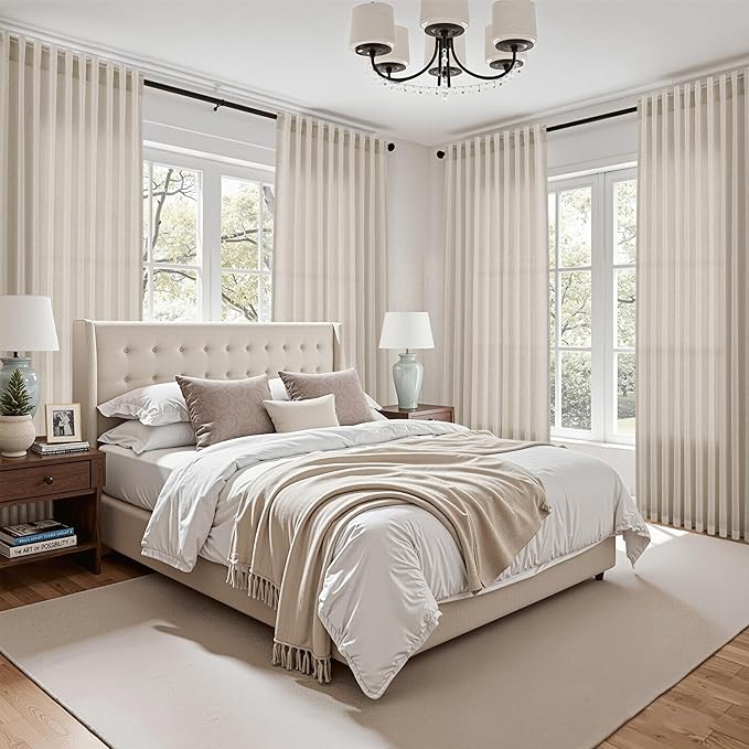 Nanspring Extra Long 120 Inch Curtains for Living Room Boho Linen Light Filtering Semi Sheer Curtain Back Tab Eclectic Home Decor Modern Floor to Ceiling High Window for Bedroom 52x120, 2 Panels