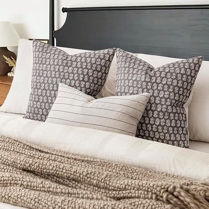 Foindtower Set of 2 Decorative Vintage Floral Print Throw Pillow Covers Neutral Modern Farmhouse Cushion Covers Boho Home Decor for Sofa Couch Chair Bedroom Living Room,18×18 Inch,Rustic Gray