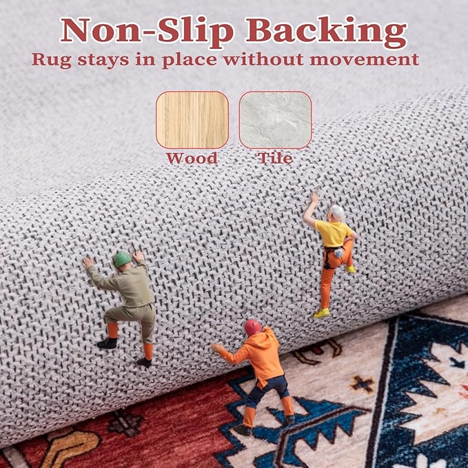 SERISSA 10x14 Area Rugs for Living Room, Large Washable Non-Slip Boho Rug, Ultra Soft Vintage Rust Oriental Tribal Print Distressed Carpet for Dining Room Bedroom Office Home Decor