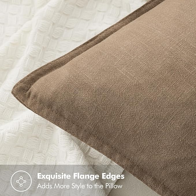 MIULEE Decorative Linen Pillow Covers 16x16 Inch Khaki Boho Farmhouse Neutral Winter Couch Throw Pillows for Bed Pack of 2 Accent Modern Pillowcase Sofa Livingroom Home Decor