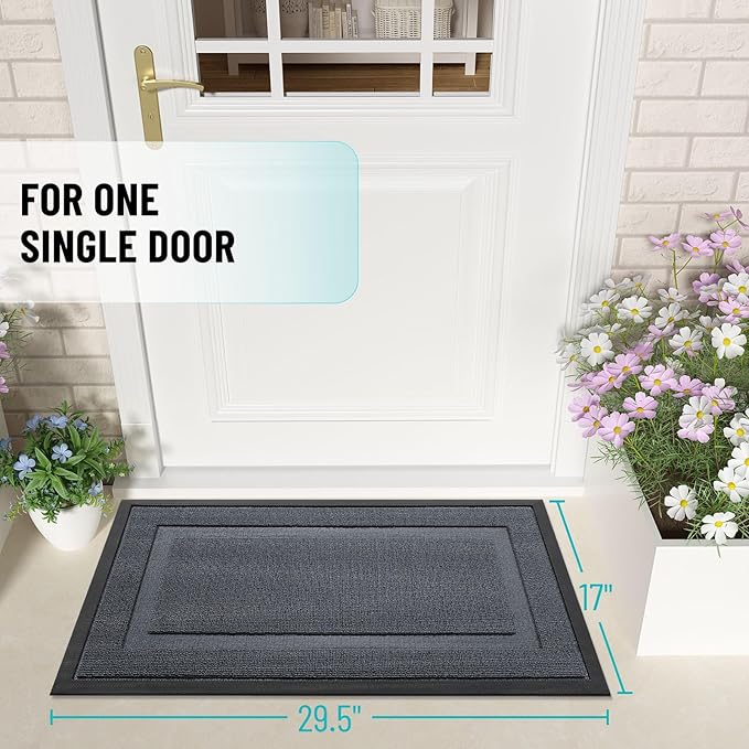 OLANLY Front Door Mat Indoor Outdoor Entrance, Waterproof All-Season, All-Weather Doormat, Sturdy Natural Rubber, Low Profile, Easy Clean Patio Porch Entryway Mat, 59x23, Charcoal Gray