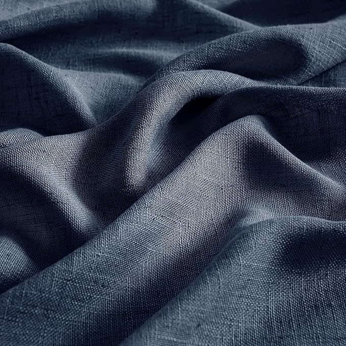 MIULEE Navy Blue Linen Curtains 54 Inch Length 2 Panels for Bedroom Living Room, Soft Thick Linen Textured Natural Short Window Drapes Semi Sheer Light Filtering Back Tab Rod Pocket Burlap Look Decor