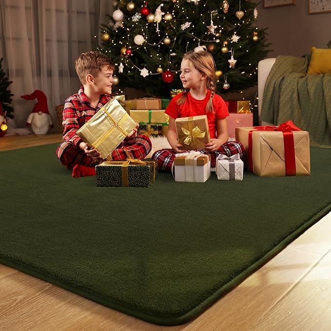 Amearea 5x5 Square Area Rugs for Bedroom Living Room, Olive Green Thickened Memory Foam Rug, Fluffy Indoor Washable Rugs Non Slip Minimalist Carpet for Kids Boys Girls Dorm Nursery Room Decor