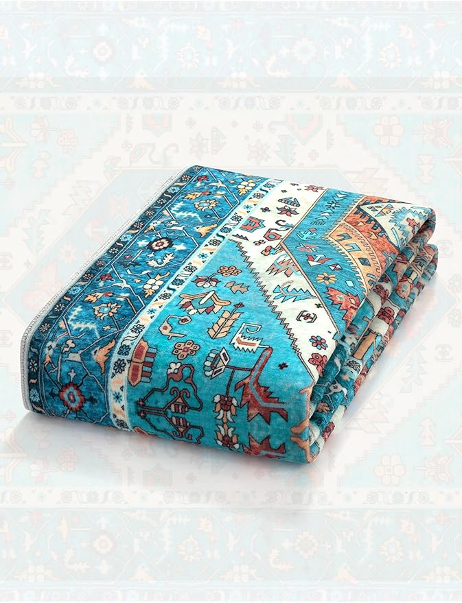 SERISSA Boho Washable Runner Rug, 2x5 Rug Runner Non-Slip Vintage Blue Hallway Kitchen Runner Rug Ultra Soft Print Distressed Tribal Floor Carpet Runner for Bedroom Bathroom Laundry Living Room