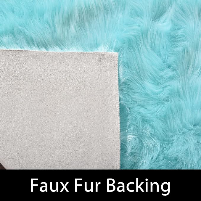 Latepis Blue Rugs for Bedroom Washable 3x5 Faux Sheepskin Fur Rug Fluffy Shaggy Rugs for Teen Room Décor Dorm Boho Bedroom Rug, Rectangle