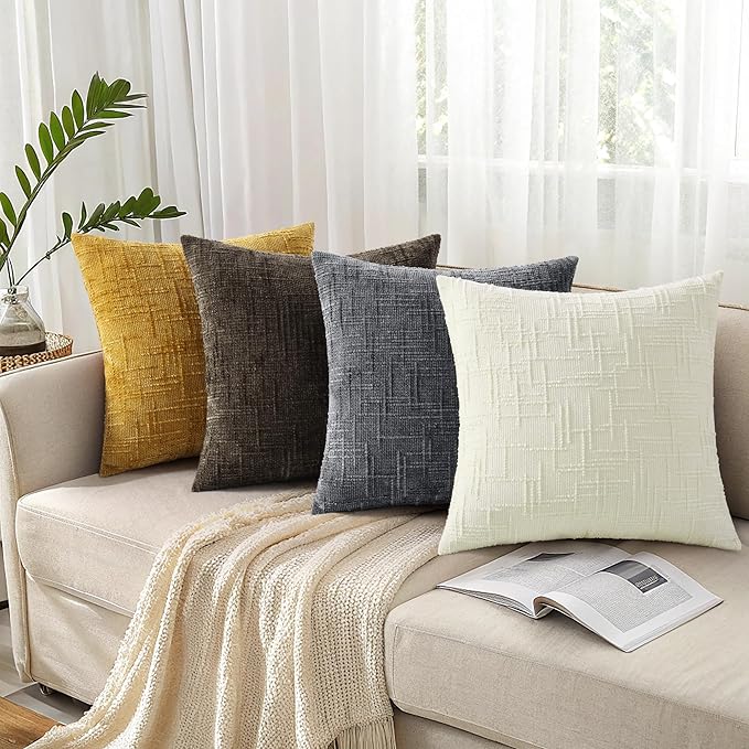 decorUhome Dark Grey Chenille Euro Sham Throw Pillow Covers 22x22 Set of 2 Textured Soft Cozy Slubby Couch Pillow Covers Modern Farmhouse Boho Decorative Pillow Cases for Bed Sofa Living Room