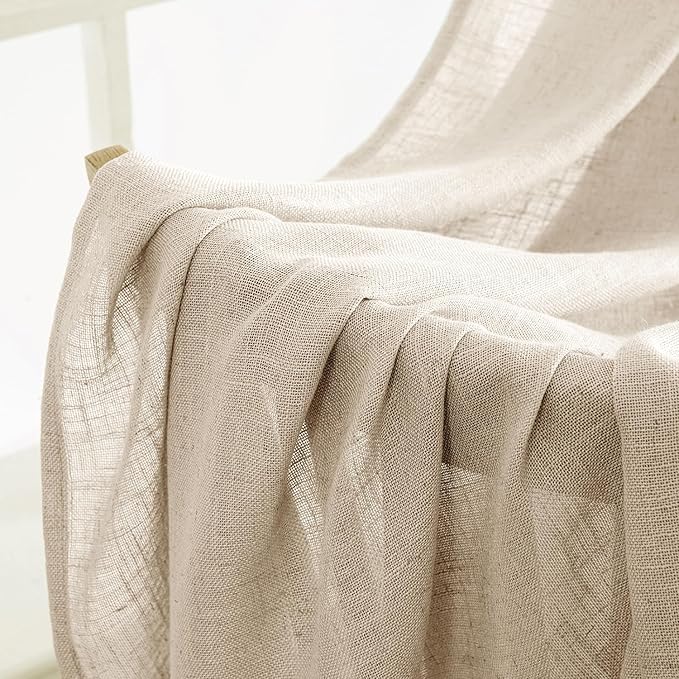 MIULEE Light Taupe Linen Curtains 96 Inches Long 2 Panels for Bedroom Living Room, Soft Linen Textured Window Drapes Semi Sheer Light Filtering Back Tab Rod Pocket Farmhouse Modern Burlap Look Decor