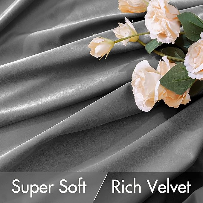 MIULEE Grey Velvet Curtains 90 inches 2 Panels - Luxury Blackout Curtains for Bedroom Living Room Thermal Insulated Super Soft Window Drapes Rod Pocket & Back Tab, W 52 x L 90 inch
