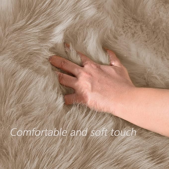 Latepis Shag Area Rugs 4x6 Machine Washable Faux Fur Rug Brown Beige Fluffy Carpet for Living Room Shaggy Plush Rug for Bedroom Floor Home Decor Rectangle