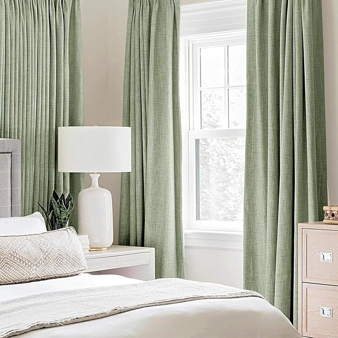 MIULEE Linen Texture Curtains for Bedroom Solid 100% Blackout Thermal Insulated Sage Green Curtains Grommet Room Darkening Drapes for Living Room Nursery 52x63 Inch (2 Panels)