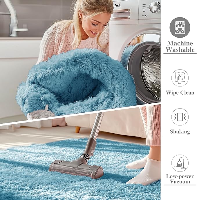 OLANLY 3x5 Machine Washable Small Bedside Rug, Soft Fluffy Shaggy Rugs for Living Room, Bedroom, Indoor Floor Carpet for Kids Girls and Boys, Preppy Dorms, Nursery, Home Decor Aesthetic, Slate Blue