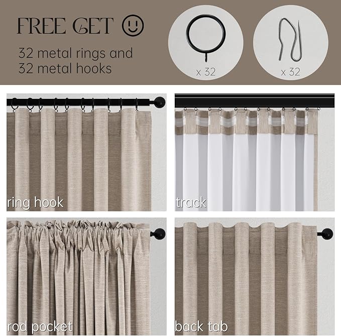 Topfinel 90 Inch Long Blackout Curtains for Sliding Glass Door, Tweed Light and Draft Blocking Drapes for Living Room Traverse Ring Top Heavy Duty Lined Cottagecore Bay Window Curtains 2 Pack
