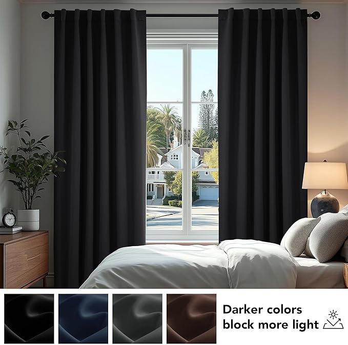 Deconovo Blackout Curtains, Thermal Insulated, W70 x L95 2 Panels, Back Tab, Machine Washable, Room-Darkening Drapes for Bedroom/Living Room Black