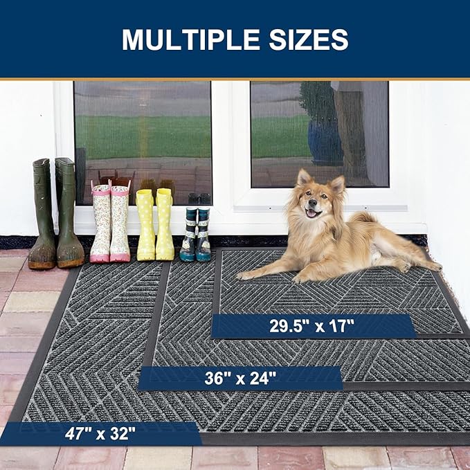 Smiry Front Door Mat Outside Entrance, Heavy Duty Sturdy Natural Rubber Doormat, Trap Dirt and Moisture, Easy Clean Low Profile Mats for Indoor Outdoor Entry, Irregular Triangle (71x47, Grey)