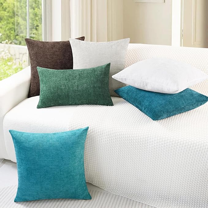 CaliTime Throw Pillow Covers Decorative 18 X 18 Inches Pack of 4 Cozy Chenille Cushion Cases for Couch Sofa Bed Living Room Home Coffee