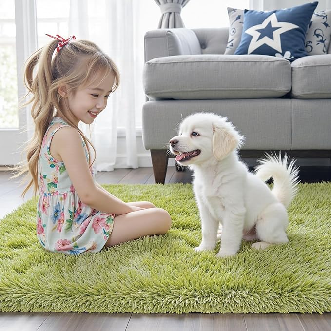 9x12 Area Rugs for Living Room Bedroom, Large Area Rug Shag Shaggy Carpet Soft Plush Furry Bedside Rug, Machine Washable Area Rugs for Kids Girls Boys Home Decor(9 x 12, Grass Green)