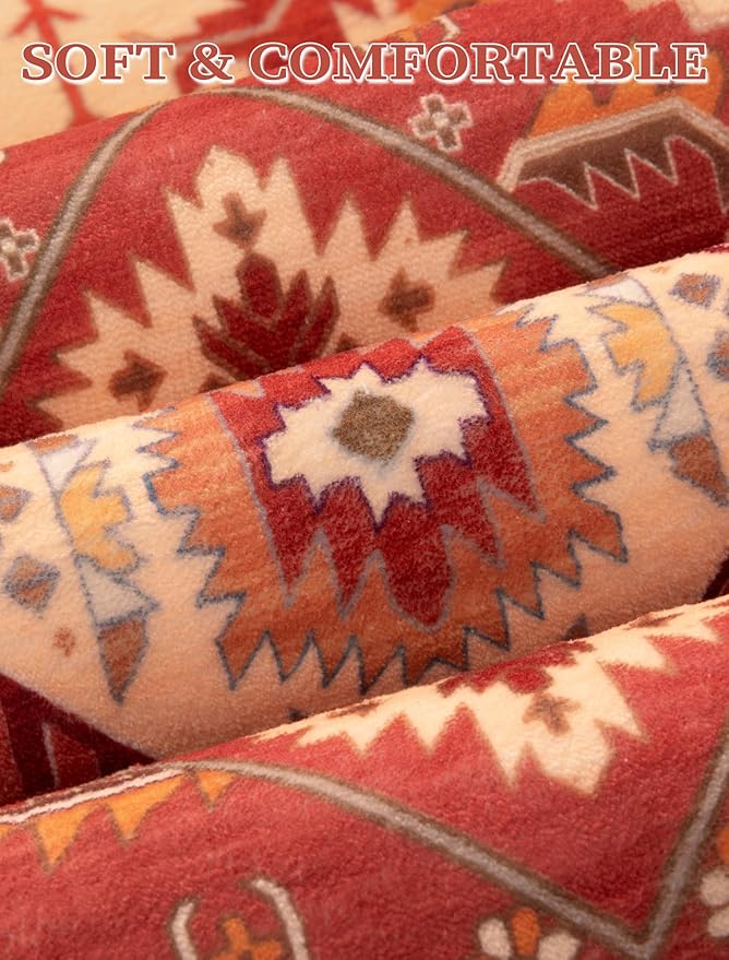 SERISSA Runner Rug for Hallways, 2'6"x10' Washable Non Slip Kitchen Runner Rug, Long Boho Rug Vintage Red Hallway Stair Ultra Soft Print Floor Carpet for Bedroom Bathroom Laundry Room