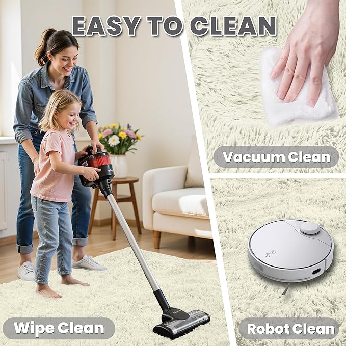 8x10 Area Rugs for Living Room Rug: Soft Fluffy Shag Cream White Rugs for Bedroom, Non-Slip Large Fuzzy Plush Rug Indoor Floor Carpet for Nursery Kids Boys Girl Room, Dorm, Playroom, Modern Home Decor