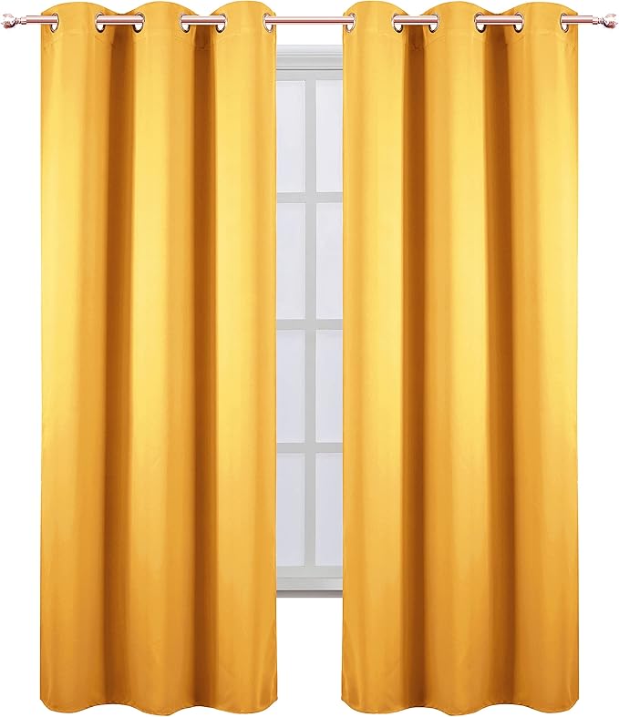 LEMOMO Yellow Thermal Blackout Curtains/42 x 84 Inch/Set of 2 Panels Room Darkening Curtains for Bedroom