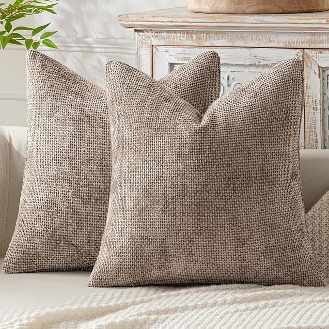 MIULEE Pack of 2 Couch Throw Pillow Covers 20x20 Inch Light Khaki Boho Accent Decorative Pillow Covers Soft Chenille Farmhouse Taupe Cushion Covers for Home Decor Bed Sofa Living Room