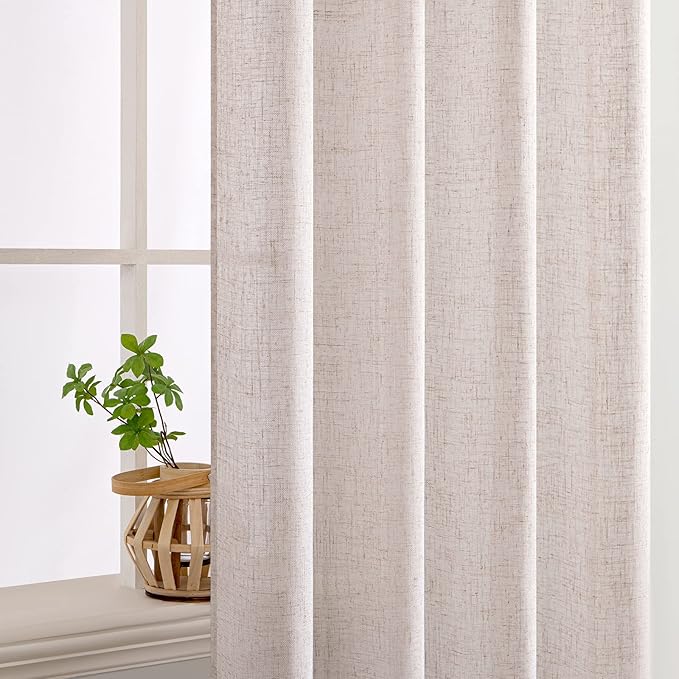 MIULEE Natural White Linen Curtains 72 Inch Length for Bedroom Living Room, Soft Thick Linen Textured Window Drapes Semi Sheer Light Filtering Rod Pocket Back Tab Farmhouse Cream Ivory, 2 Panels