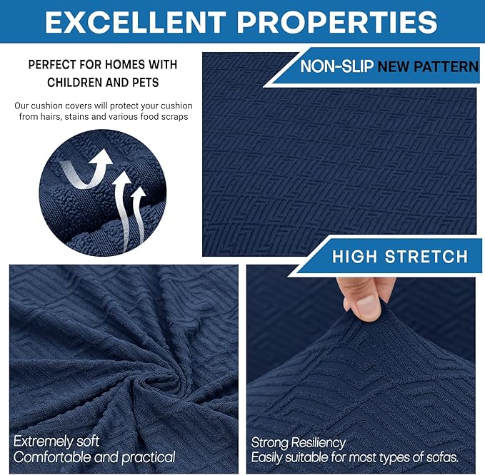 XINEAGE 2026 New 4 Pieces Couch Covers for 3 Cushion Couch Super Stretch Thick Soft Sofa Cover Anti Slip Sofa Slipcover Dogs Cats Furniture Protector (Navy Blue, 71"-91")
