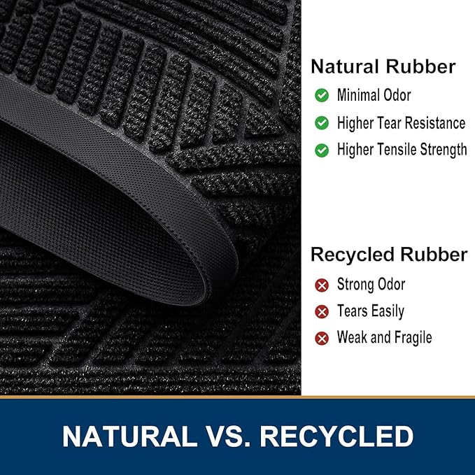 Smiry Front Door Mat Outside Entrance, Heavy Duty Sturdy Natural Rubber Doormat, Trap Dirt and Moisture, Easy Clean Low Profile Mats for Indoor Outdoor Entry, Irregular Triangle (47x30, Black)