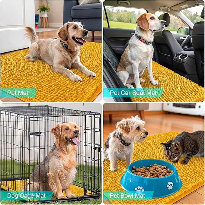 OLANLY Dog Door Mat for Muddy Paws 44x32, Absorbs Moisture and Dirt, Absorbent Non-Slip Washable Doormat, Quick Dry Chenille Mud Mat, Entry Indoor Entryway Carpet for Inside Floor, Golden Yellow
