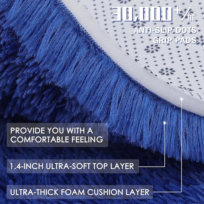 OLANLY 5x7 Machine Washable Large Area Rugs for Living Room, Bedroom, Soft Fluffy Shaggy Bedside Rug, Indoor Floor Carpet for Kids Girls and Boys, Dorms, Nursery, Home Decor Aesthetic, Navy Blue