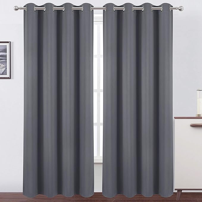 LEMOMO Blackout Curtains 66 x 84 inch/Grey Curtains Set of 2 Panels/Thermal Insulated Room Darkening Bedroom Curtains
