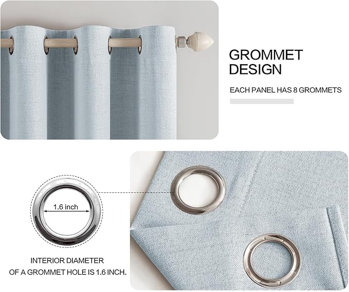 MIULEE 100% Blackout Linen Textured Curtains for Bedroom Solid Thermal Insulated Chambray Blue Grommet Room Darkening Curtains & Drapes Luxury Decor for Living Room Nursery 52 x 84 Inch (2 Panels)