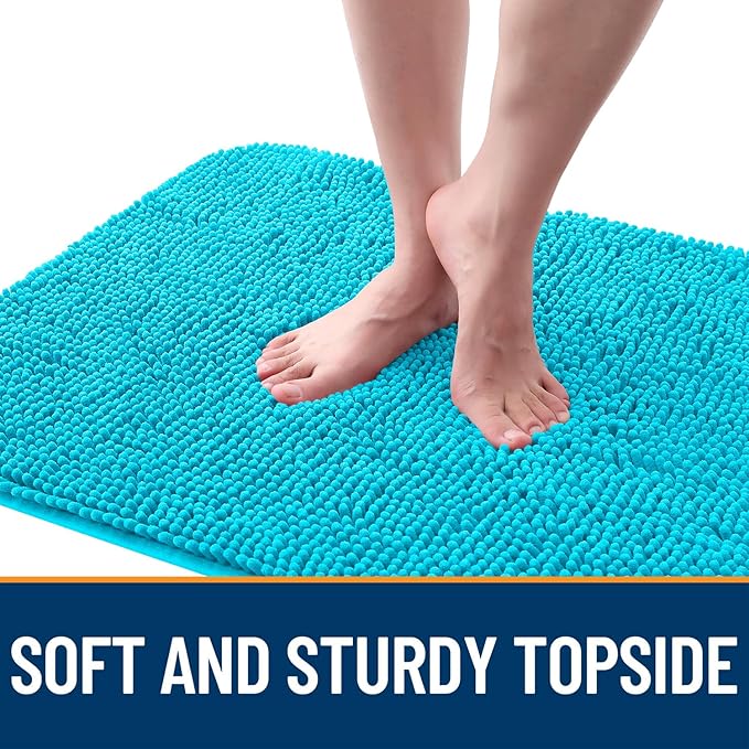 OLANLY Dog Door Mat for Muddy Paws 59x20, Absorbs Moisture and Dirt, Absorbent Non-Slip Washable Doormat, Quick Dry Chenille Mud Mat for Dogs, Entry Indoor Entryway Carpet for Inside Floor, Aqua Blue