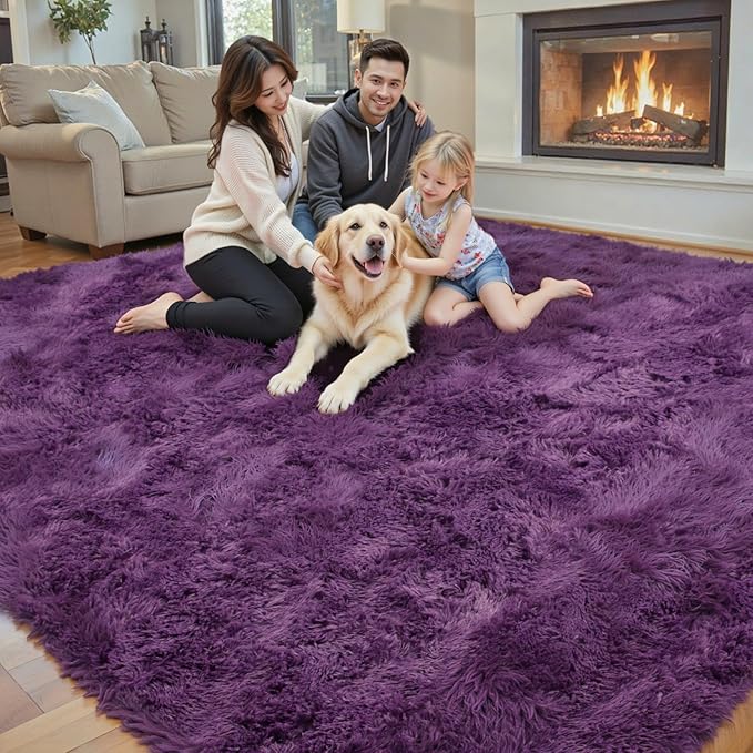 Area Rugs 10x14 Living Room, Shaggy Carpet Soft Plush Furry Bedside Rug Large Area Rugs for Bedroom Kids Girls Boys Home Decor Anti Slip(10 x 14, Grape Purple)