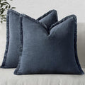 MIULEE Decorative Throw Pillow Covers Neutral Linen Fringe Throw Pillows Set of 2 Indigo Blue Boho Farmhouse Cushion Covers Coastal Decor for Couch Sofa Bed Living Room Spring Decor 26x26 Inch