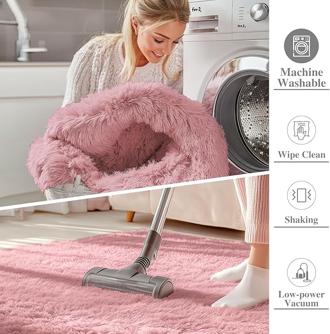 OLANLY 5x7 Machine Washable Large Area Rugs for Living Room, Bedroom, Soft Fluffy Shaggy Bedside Rug, Indoor Floor Carpet for Kids Girls and Boys, Dorms, Nursery, Home Decor Aesthetic, Pale Pink