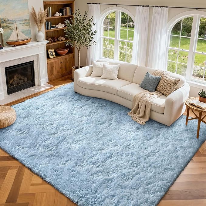 6x9 Ft Large Shag Rugs for Living Room Decor, Ultra Soft Fluffy Furry Area Rugs for Bedroom Indoor Floor, Aesthetic Carpet for Kids Home (Light Blue)