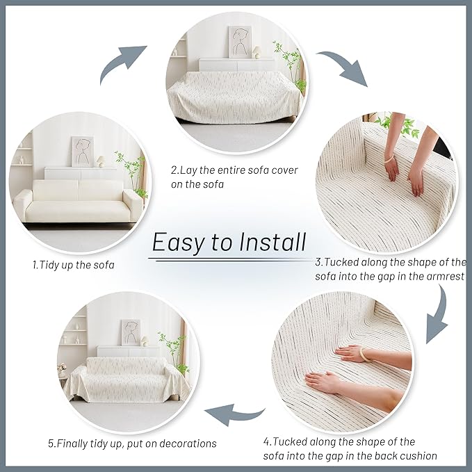 MYSKY HOME Couch Cover for Dogs, Sectional Couch Cover, Beige Lines Sofa Covers for Sectional Sofa L Shape Love Seat Couch Covers for Dogs Pets, Sofa Slipcovers Washable Soft Throw, 71"X102"