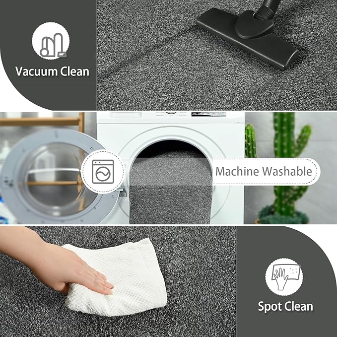 AROGAN Washable 6×9 Living Room Rug, Modern Area Rugs with Soft Memory Foam for Bedroom, Minimalist Non-Slip Indoor Floor Carpet for Dining Room Office Kids Playroom Decor, Black and White