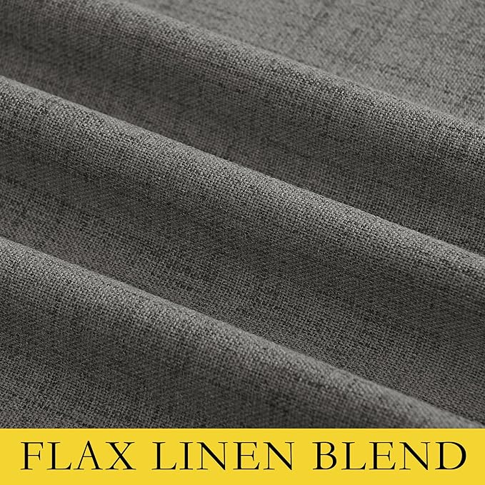 NICETOWN Grizzle Gray Vintage Linen 100% Blackout Curtains for Living Room, Thermal Insulated Curtains 90" Long, Noise Reducing Window Treatment Drapes for Home Cinema, 52" Wide Per Panel, Set of 2