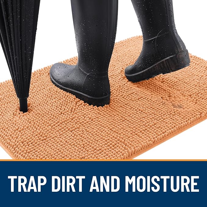 OLANLY Dog Door Mat for Muddy Paws 45x27, Absorbs Moisture and Dirt, Absorbent Non-Slip Washable Doormat, Quick Dry Chenille Mud Mat for Dogs, Entry Indoor Entryway Carpet for Inside Floor, Orange