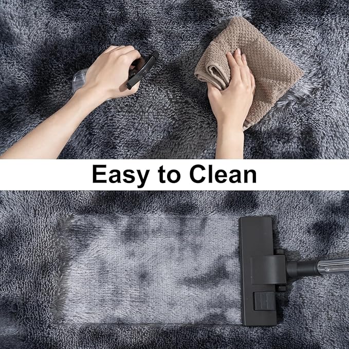 Ultra Soft Runner Rugs for Bedroom Hallways with Upgraded Non-Slip Rubber Backing & Thick Memory Sponge, 2x4 Feet Fluffy Shag Throw Area Rug for Bedside Dorm Tie-dye Dark Grey